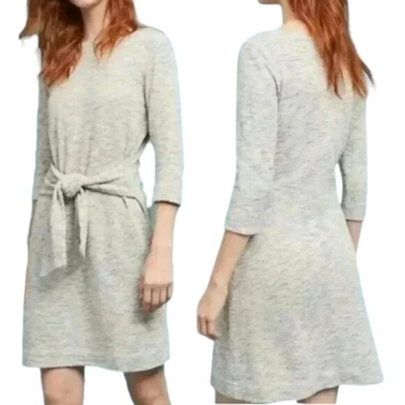 T.la for Anthropologie Marled Textured Dress w/Tie Front - Gray/Cream - M - Picture 1 of 10
